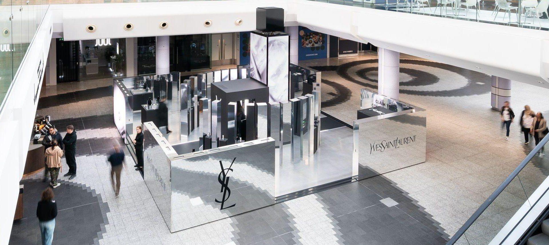 YSL stand made by steel laser cutting for point-of-sale retail displays - the stand with a quality look and feel.